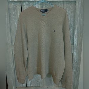 Tan V-Neck Polo Sweater